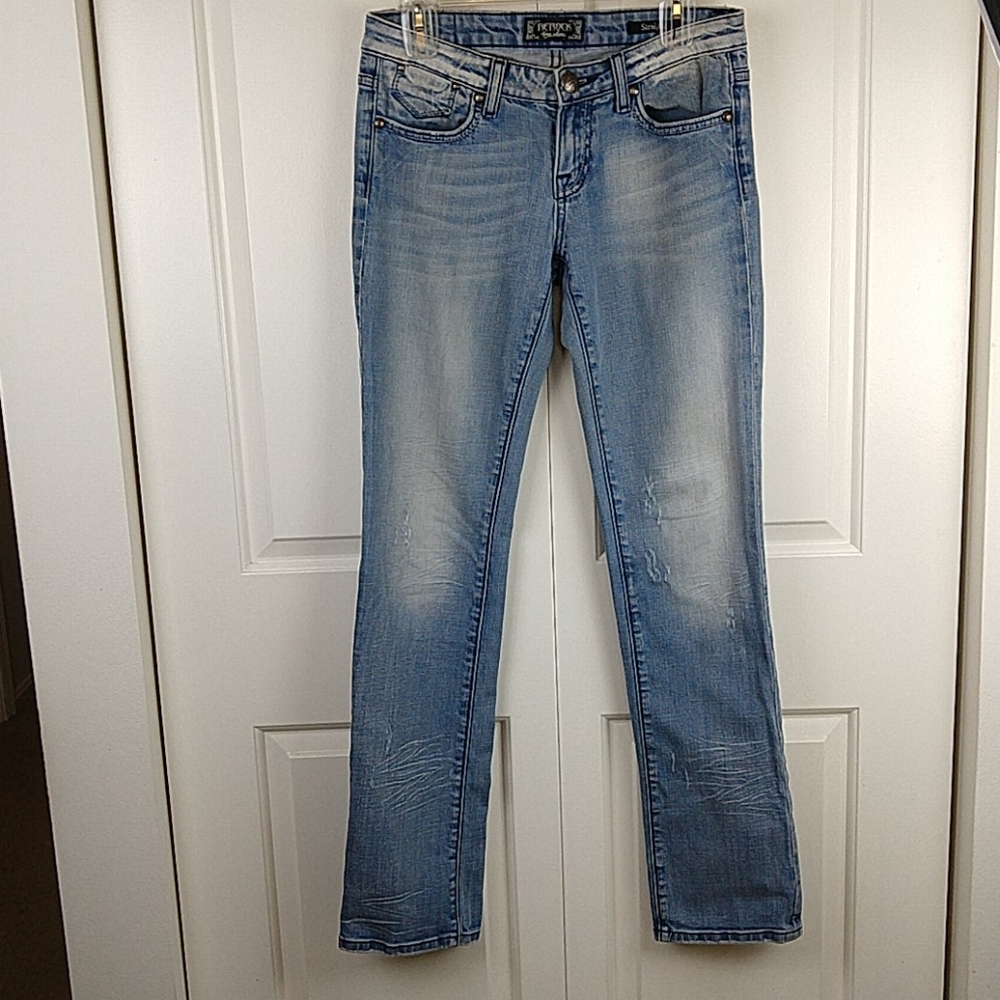 Rerock Straight Distressed Silver Stud Blue Jeans